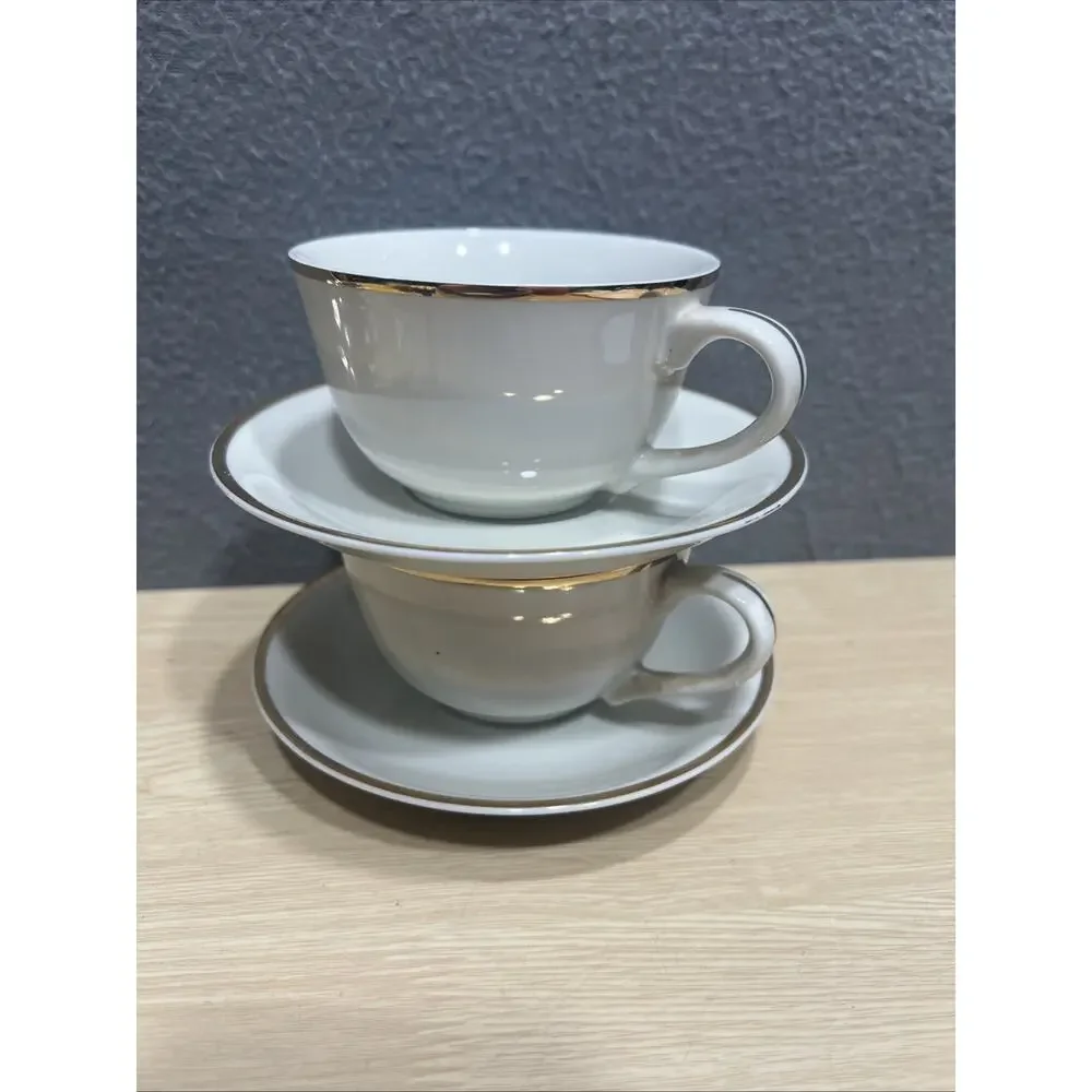 Set of 2 Vintage Regal Manor Robinson Design White Fine China Cup Saucer Japan